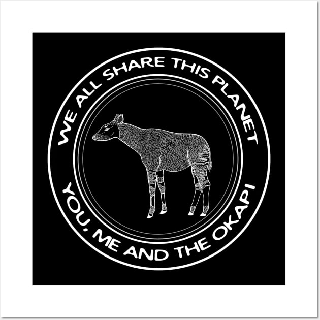 Okapi - We All Share This Planet - black and white animal design Wall Art by Green Paladin